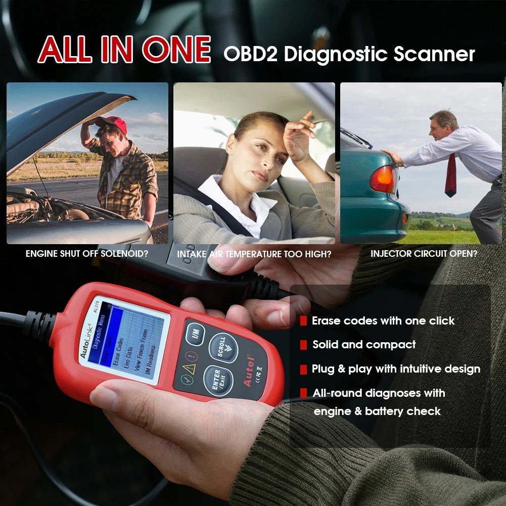 AUTEL AL319 OBD2 Code Reader CAN Auto Car Scanner Automotive Diagnostic Tool for OBDII System Basic OBD 2 Functions
