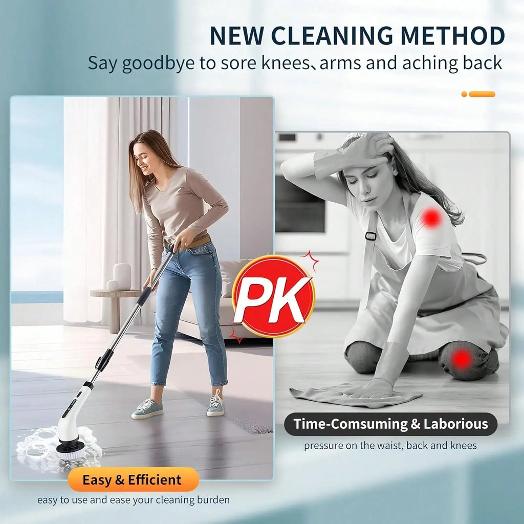 2026 Electric Rotating Cleaning Brush, Rechargeable Cleaning Brush, Shower Cleaning Brush With 9 Brush Heads, 2 Hours Of Battery Life, Dual Speed Adjustment, Retractable Handle, Suitable For Bathtubs, Tiles, Floors, Cars, Hou