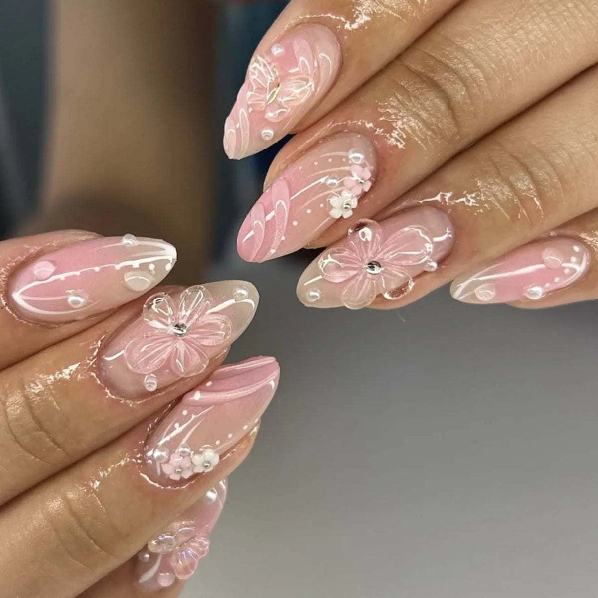 24Pcs Almond Press On Nails, Full Coverage False Nails (Random Style)