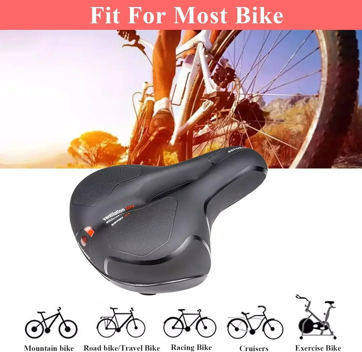 Hollow Breathable Bike Seat Cushion Widened Soft Bicycle Saddle With Taillight for Mountain & Road Cycling