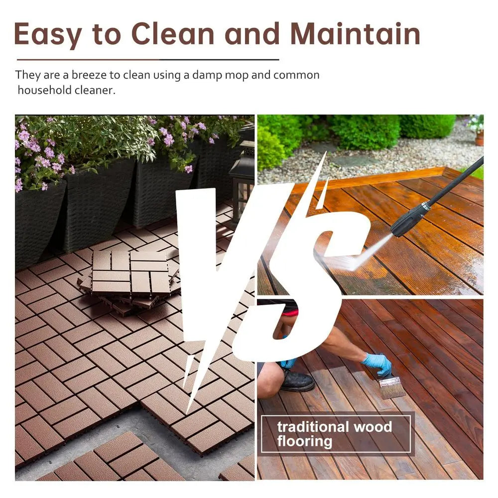 Interlocking Deck Tiles, Patio Deck Tiles, 44 Pack Deck Tiles Interlocking Outdoor All Weather, 12'x12', 8 Slat, 44 Sq. T, Highl