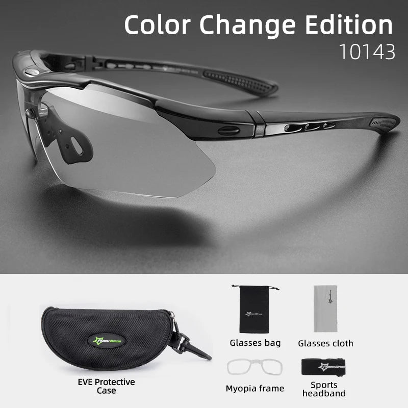 ROCKBROS Cycling Photochromic Glasses UV400 Protection Sunglasses Lightweight Bicycle Glasses Men Women Outdoor Sports Glasses