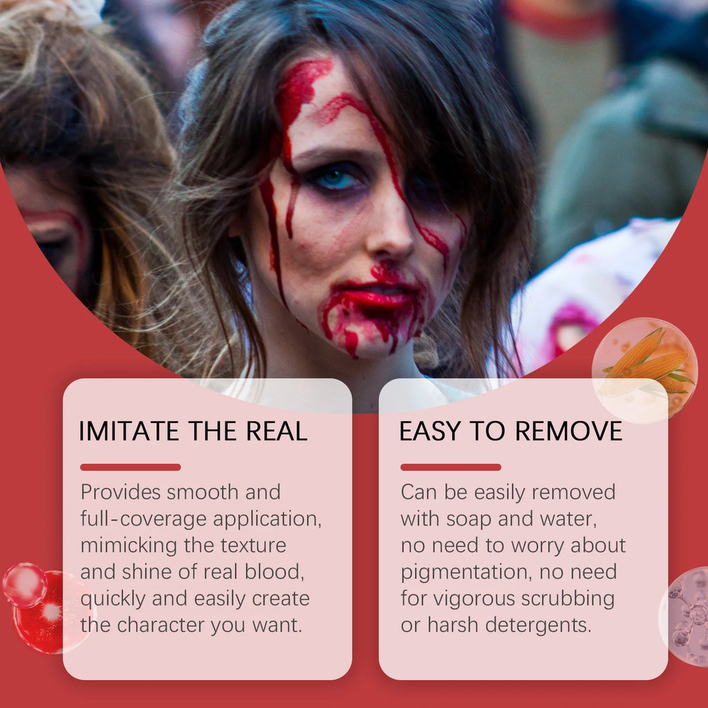 Halloween Fake Blood Makeup Kit Blood Drop Vampire Zombie Cosplay Washable Mock Blood Fake Blood Spray For Party Horror Red Tool