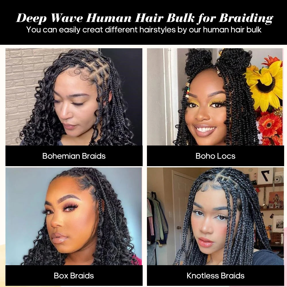 Deep Wave Human Braiding Hair for Boho Braids, 14"
