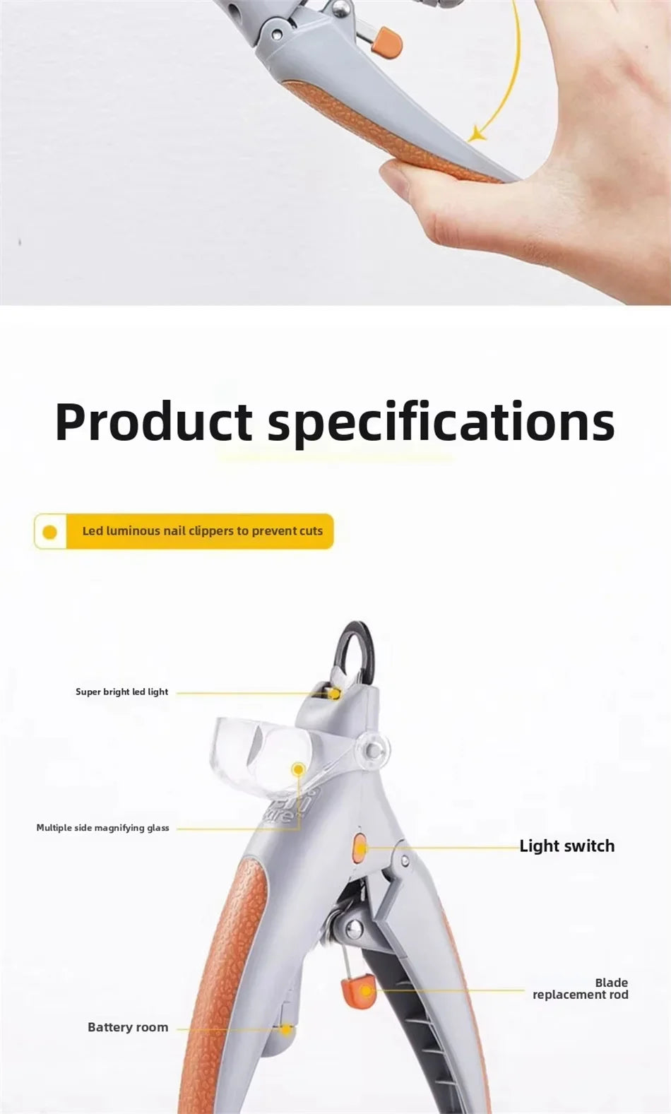 LED Pet Nail Clipper with 5X Magnifying Lens, Dog Cat Nail Trimming Scissors, Safe Claw Grooming Tool for Pets