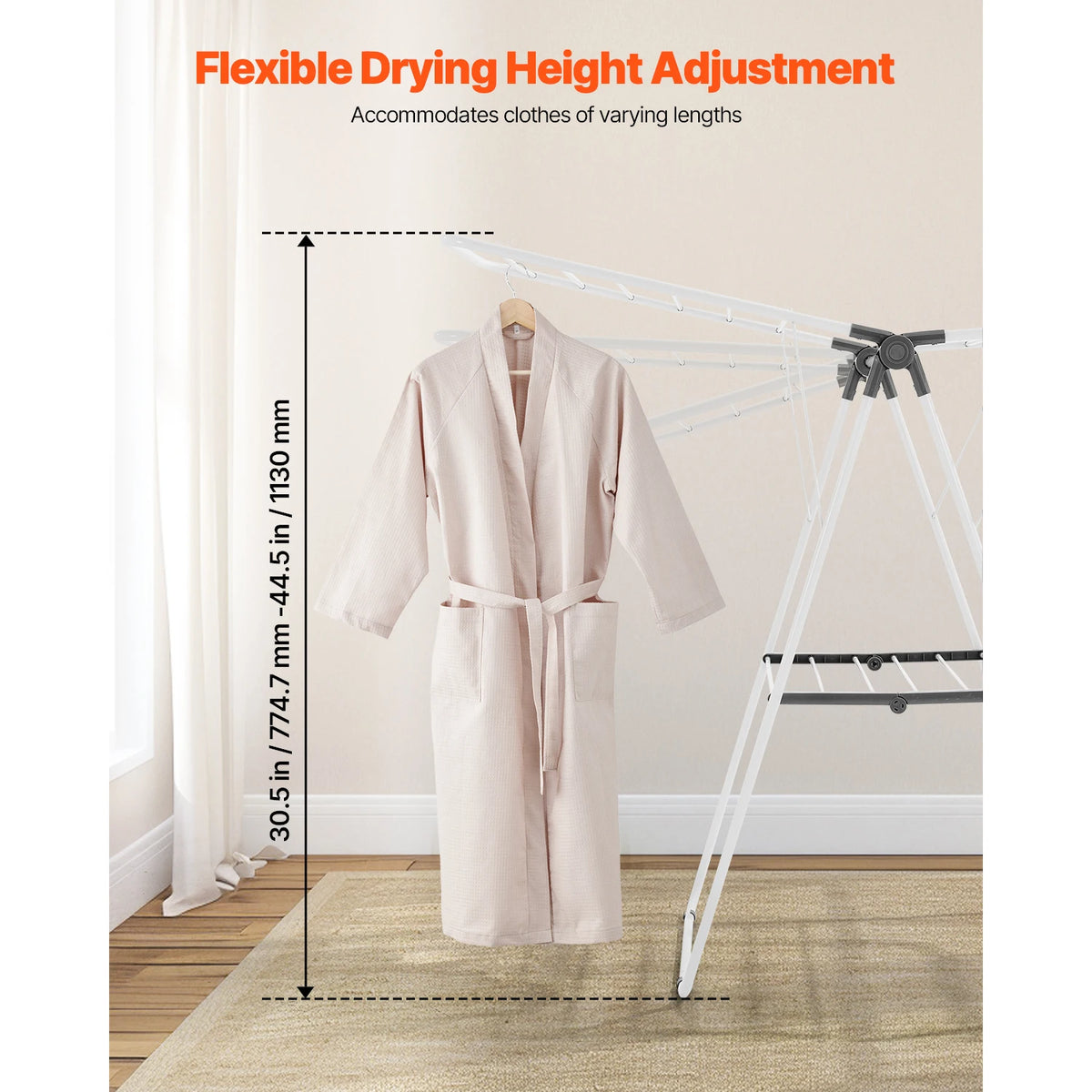 Foldable Metal Clothes Drying Rack with Sock Clips, Height Adjustable