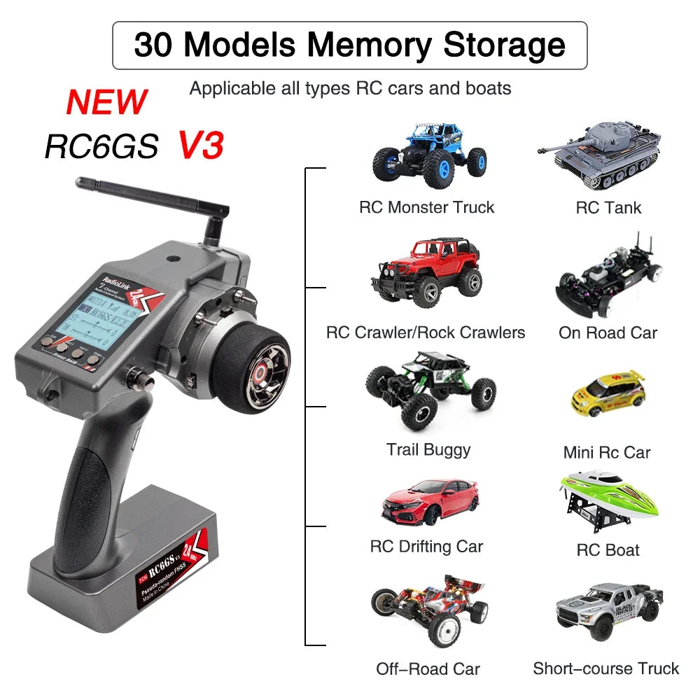Radiolink RC6GS V3 2.4G 7 Channel Radio Transmitter R7FG Receiver Gyro Telemetry Included Remote Controller for RC Car Boat
