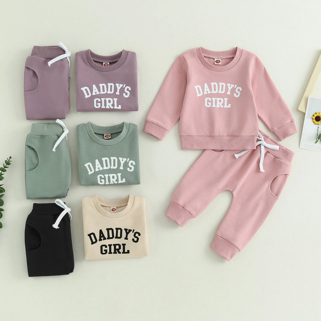 Toddler Girls Fall Outfit, Letter Print Long Sleeve Sweatshirt and Elastic Waist Pants Set