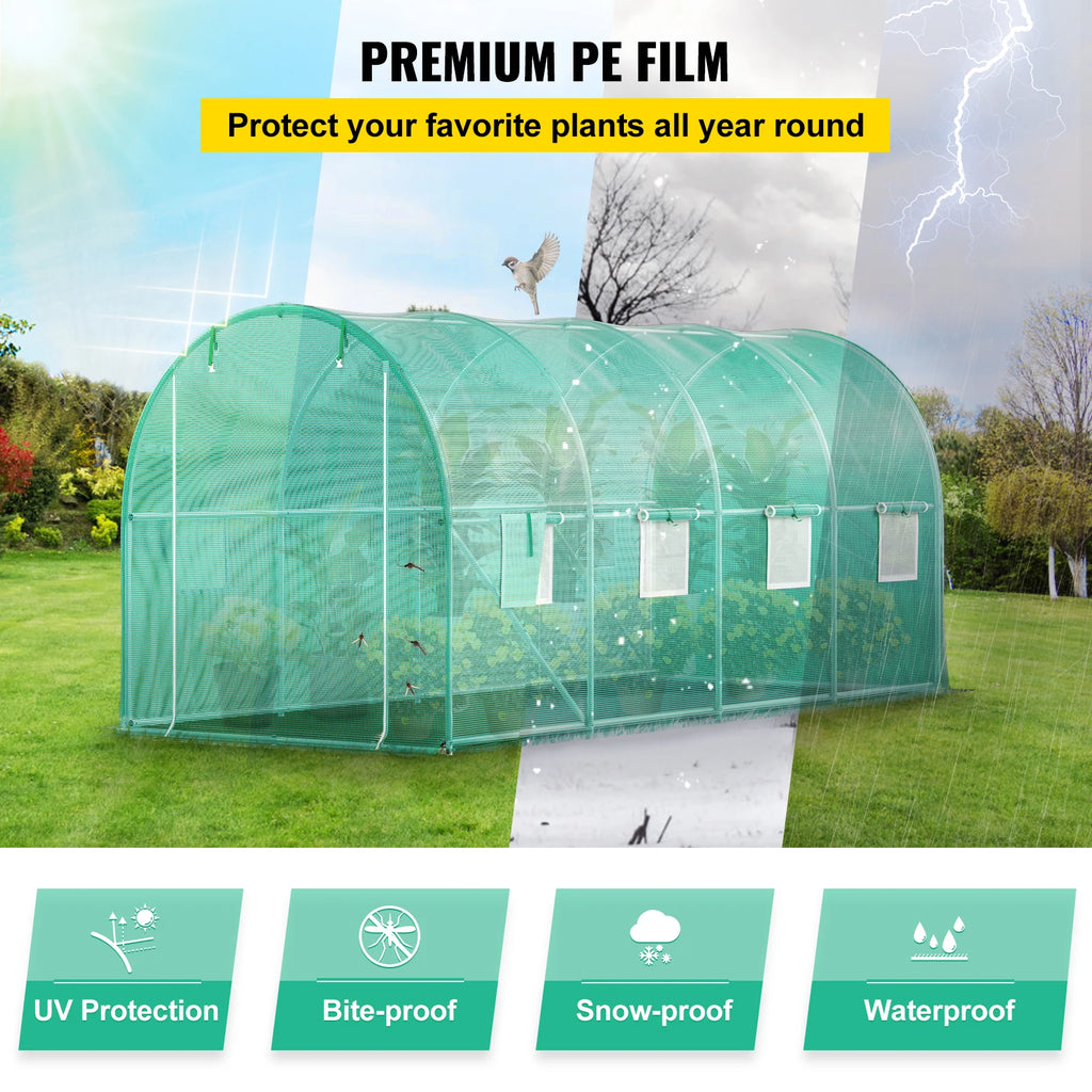 SucceBuy Walk-in Tunnel Greenhouse Galvanized Frame & Waterproof Cover 15x7x7/10x7x7/20x10x7/12x7x7 ft Greenhouses & Cold Frames