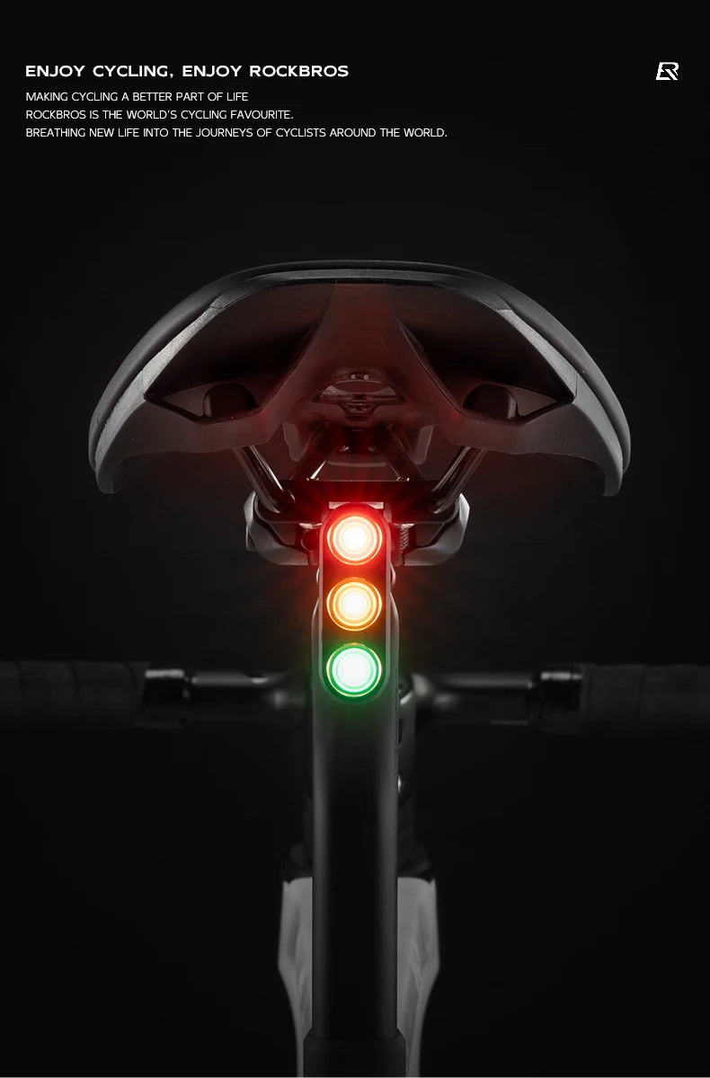 ROCKBROS Bicycle Smart Brake Tail Light MTB Road Bike Auto Brake Sensing Light IP64 Waterproof Type-C Charging Warning Taillight