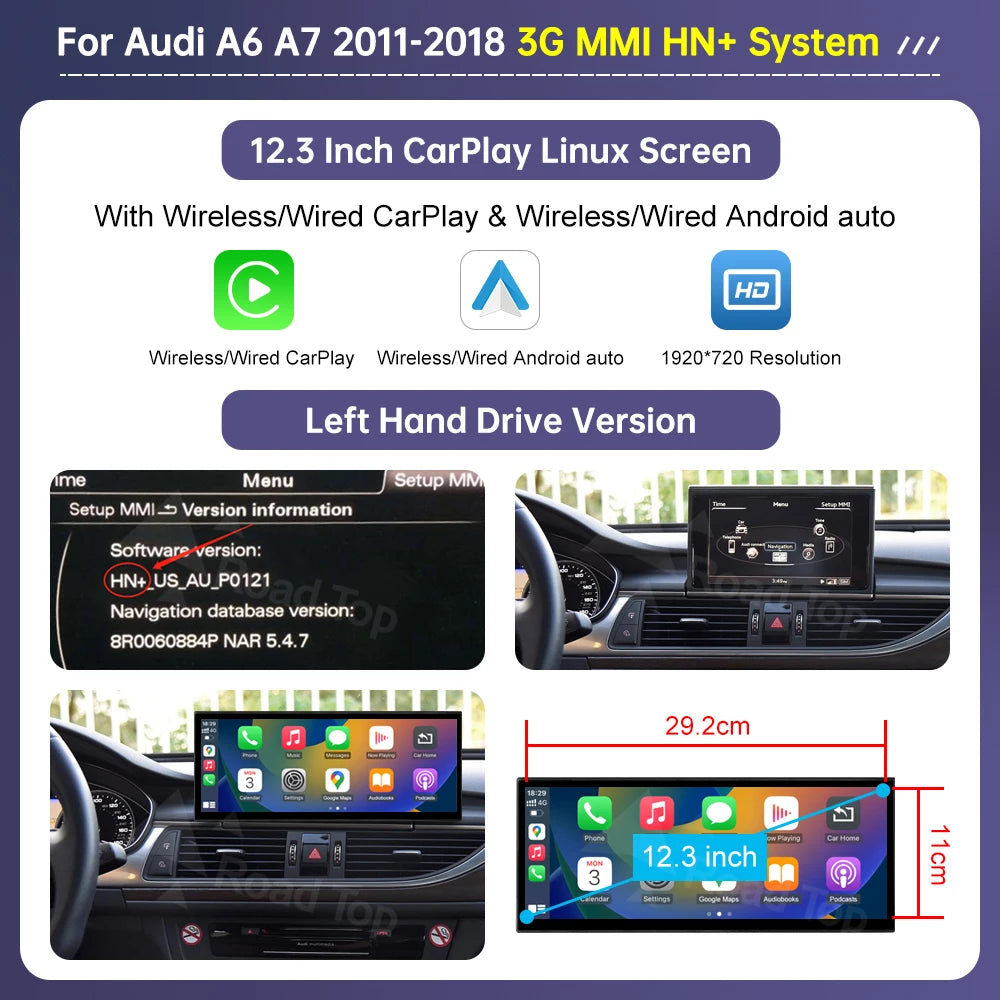 Road Top 12.3" Wireless CarPlay & Android Auto Car Screen