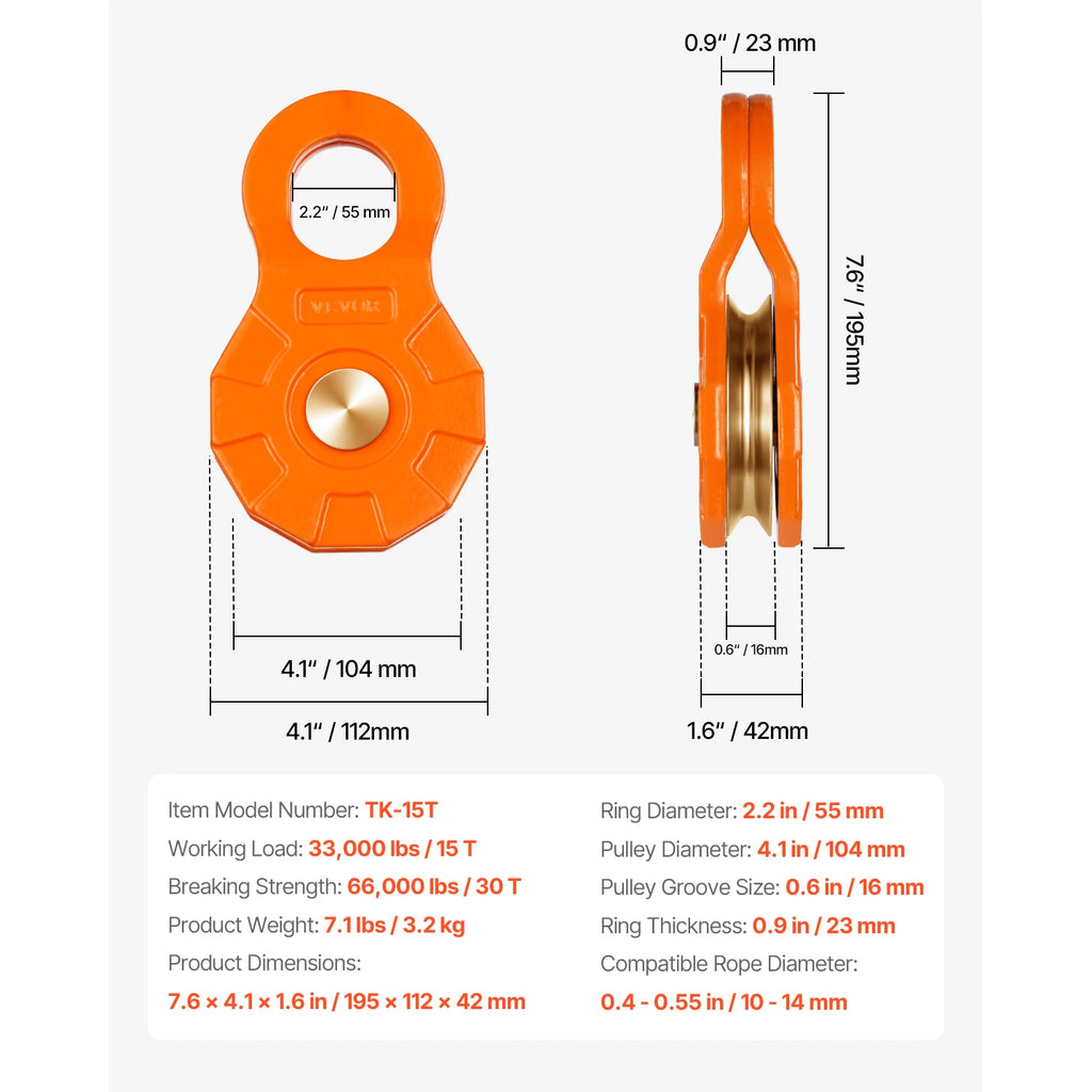 SucceBuy 30T Single Swivel Rope Pulley Winch Snatch Block for 0.4" - 0.55" Rope Towing & Recovery on Truck Tractor ATV & UTV