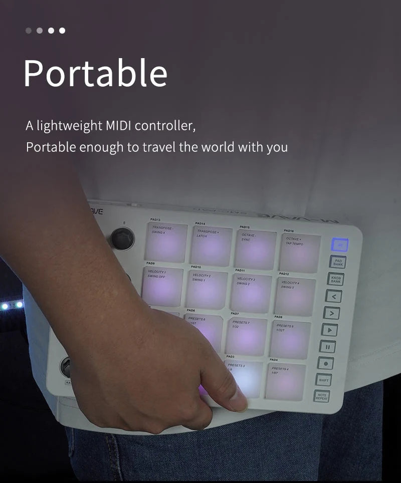 Wireless MIDI Controller, M-VAVE Portable MIDI Pad with 16 Drum Pads and 8 Knobs; USB-Powered, Rechargeable 2000mAh Lithium Battery, Programmable Keyboard for Music creation