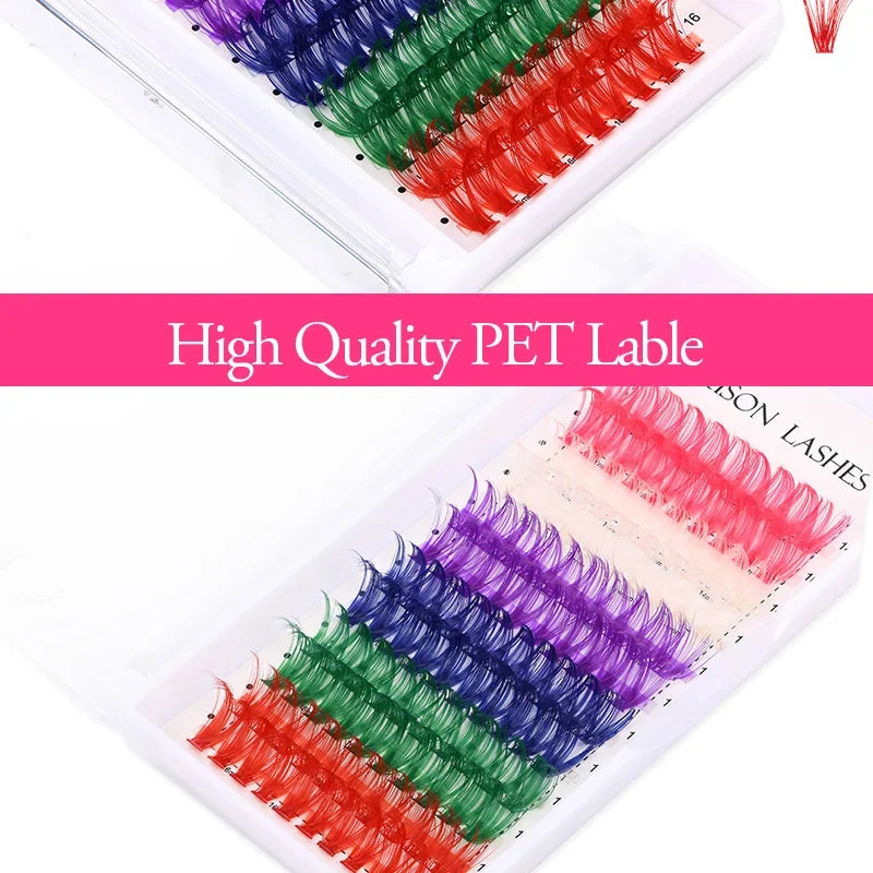 ARISON 12 Rows Mixed Colored Cluster Lashes 20D/40D Festival Halloween Party DIY Segmented Beam Individual Mink Eyelashes