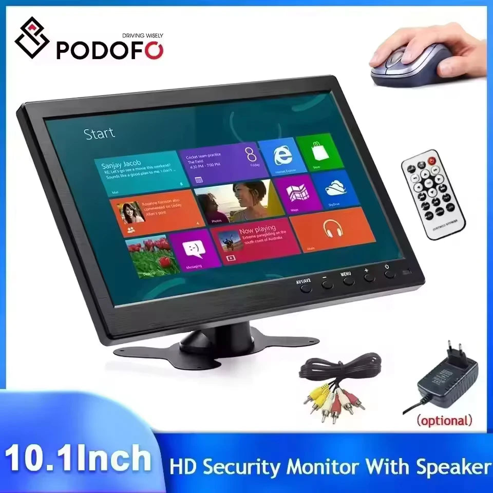 Podofo 10.1" Inch Car Monitor With HDMI VGA for TV & Computer Display LCD Color Screen Car Backup Camera & Home Security System