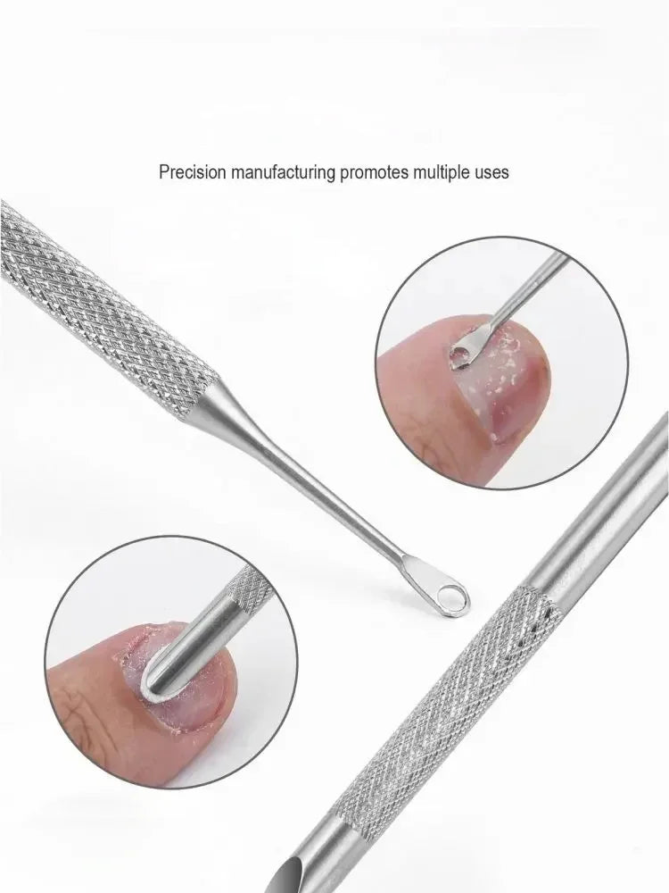 Nail Circle Beveled Head Stainless Steel Cuticle Pusher Nail Art Sanding Tablet Manicure Sticks Tool for Salon Nails 2030