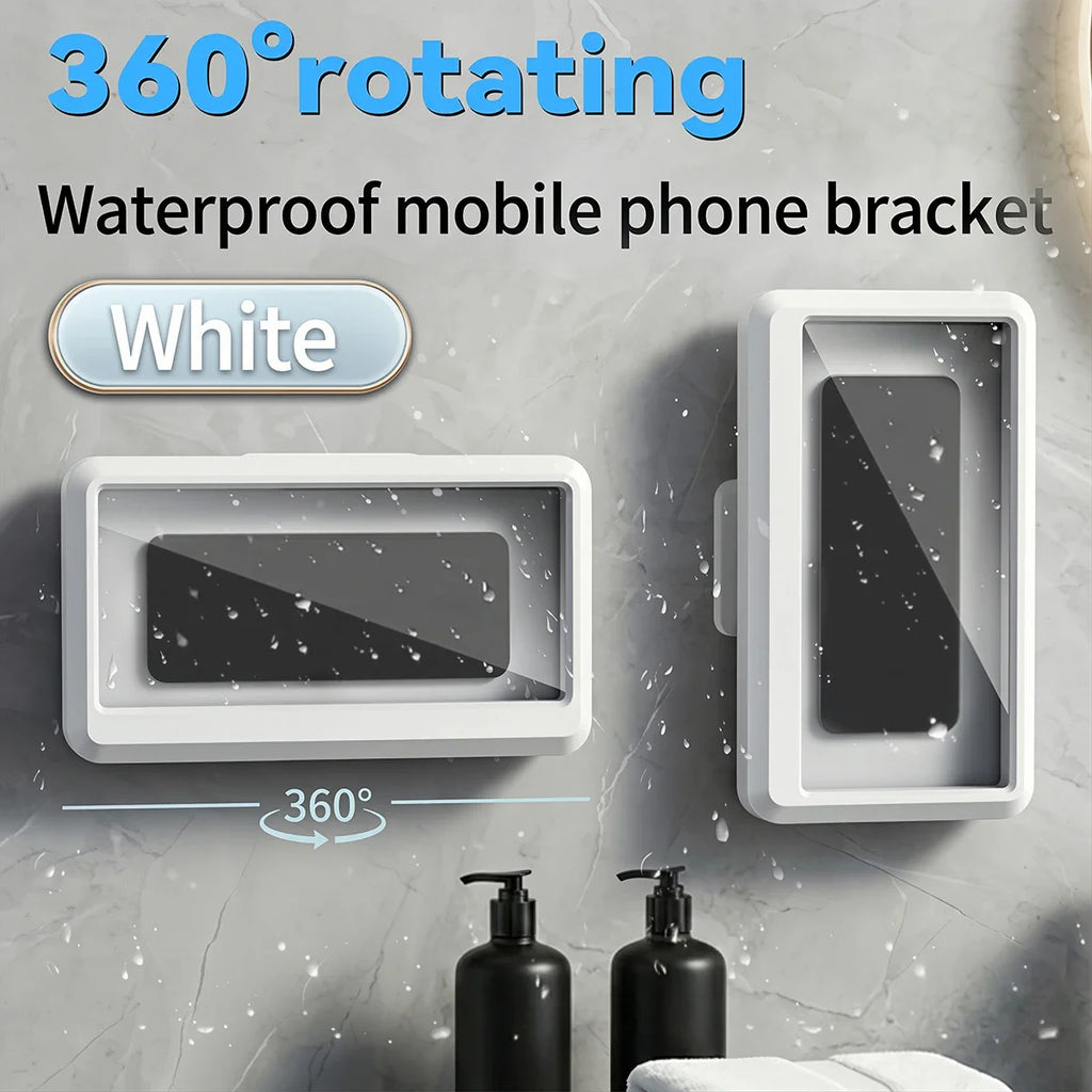 360-Degree Rotating Waterproof Shower Phone Holder, Anti-Fog Touchscreen Wall Mount Case