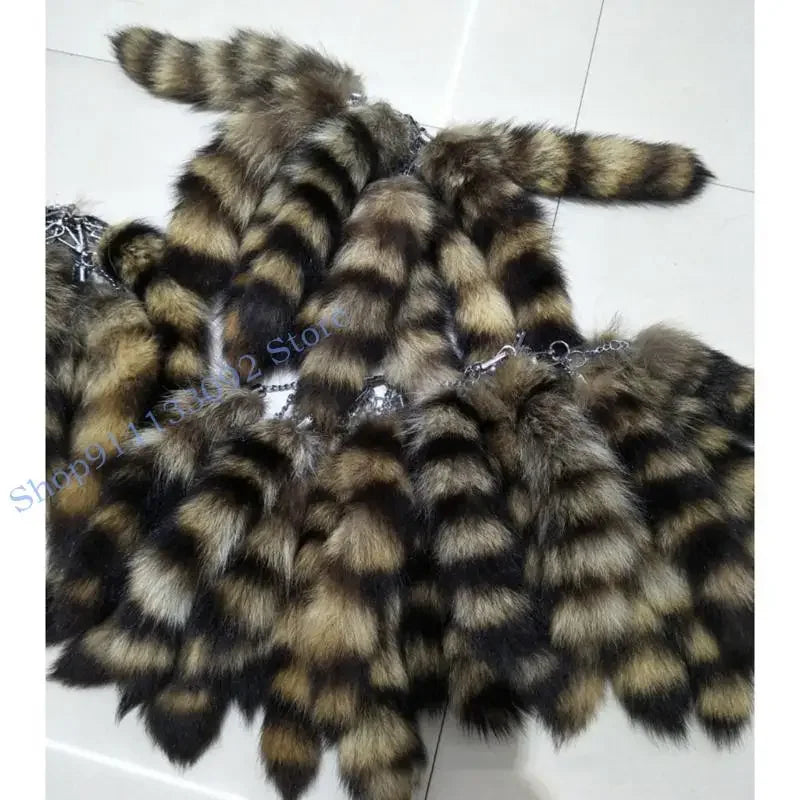 Fluffy Faux Fur Tail Keychain, 25cm Bag Charm for Backpacks and Keys