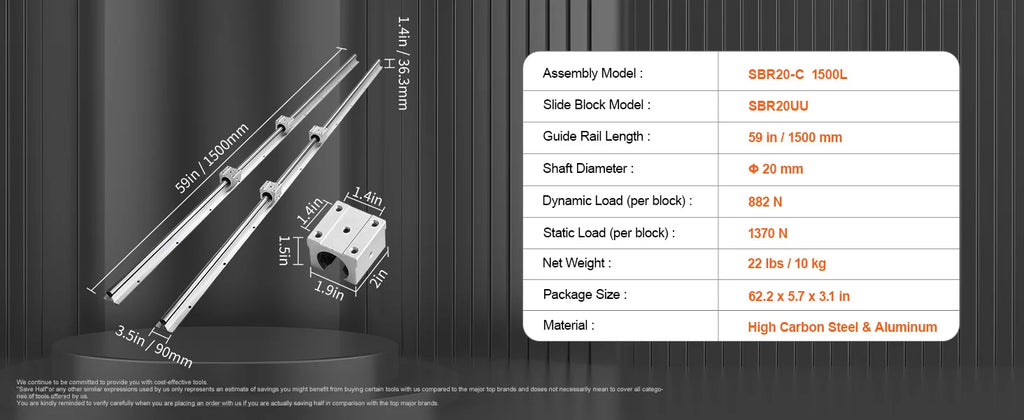 SucceBuy SBR Linear Guide Rail Set with Bearing Blocks