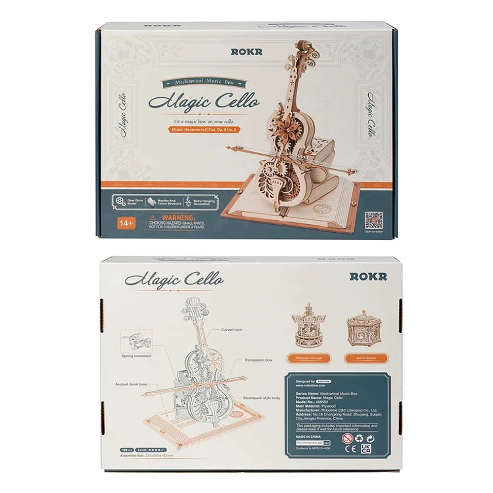 Robotime ROKR Magic Cello Mechanical Music Box, 3D Wooden Puzzle Kit
