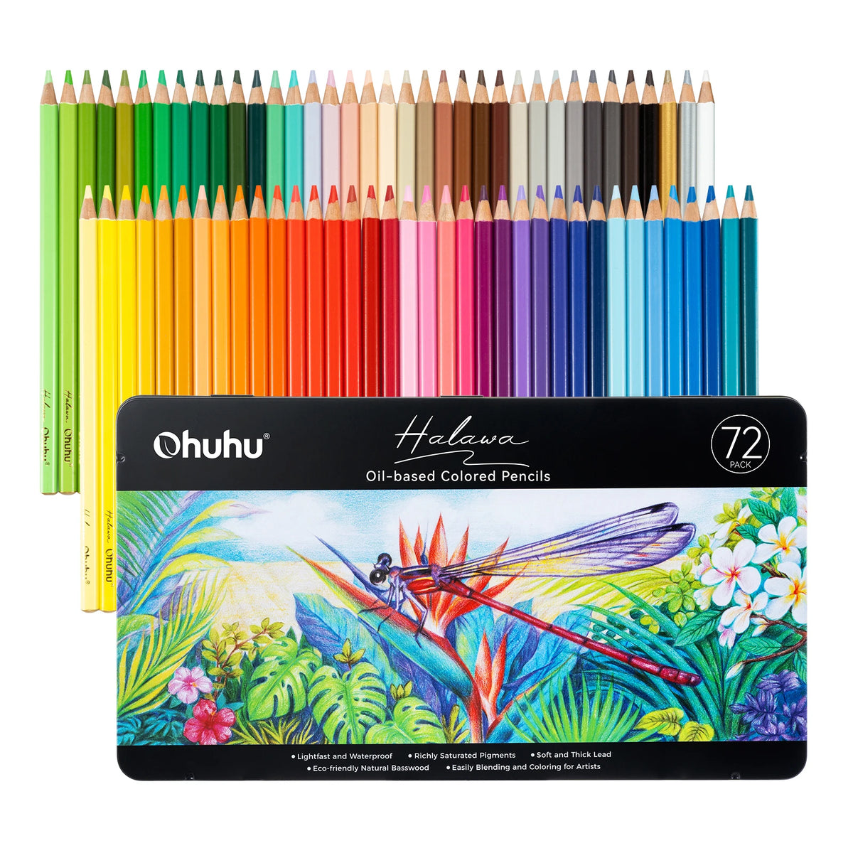 Ohuhu Colored Pencils 72 Oil-based Drawing Pencils for Coloring Portrait Sketching Landscape Durable Soft Core Halawa Series