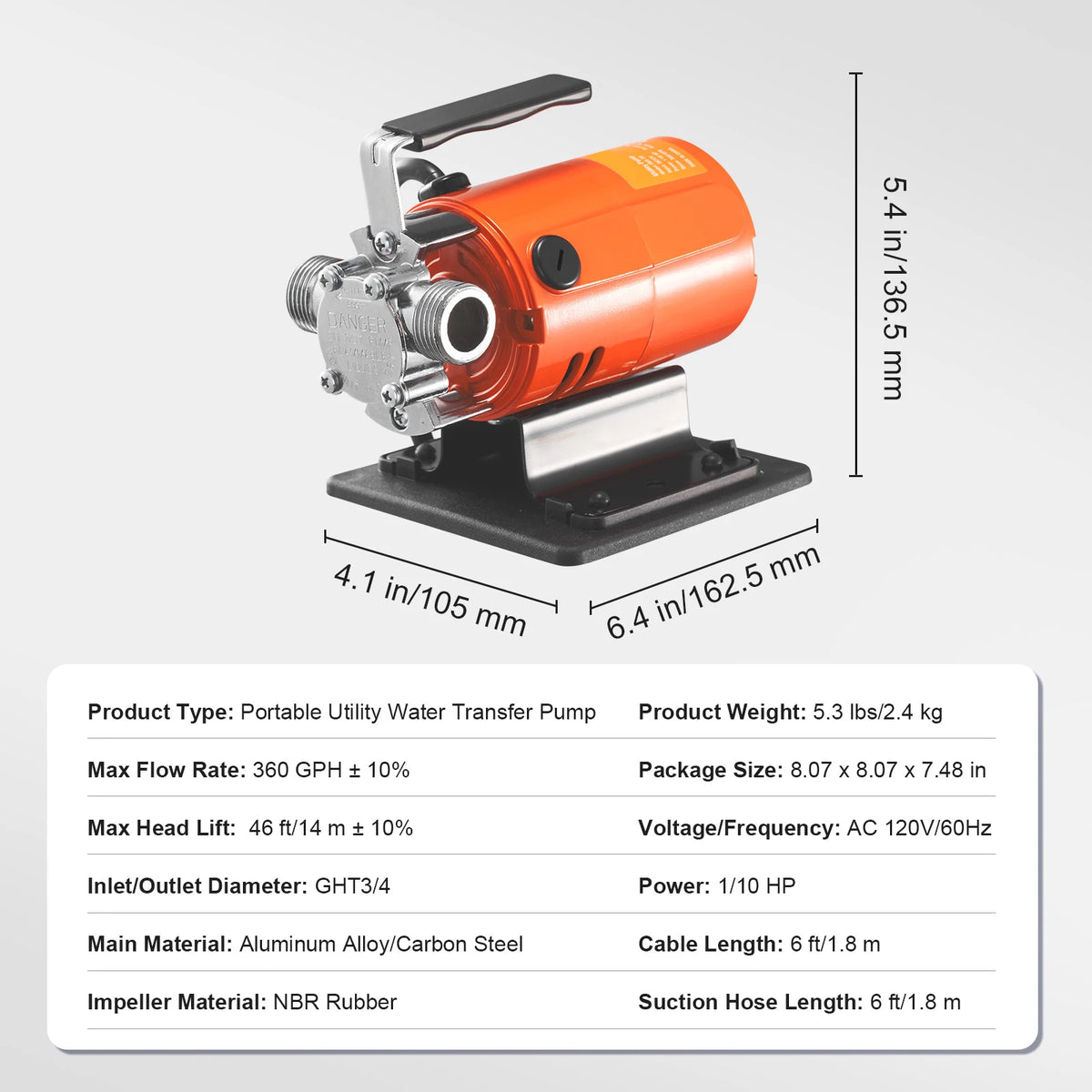 SucceBuy Water Transfer Pump 120V 360GPH 1/10 HP, Portable Utility Pump