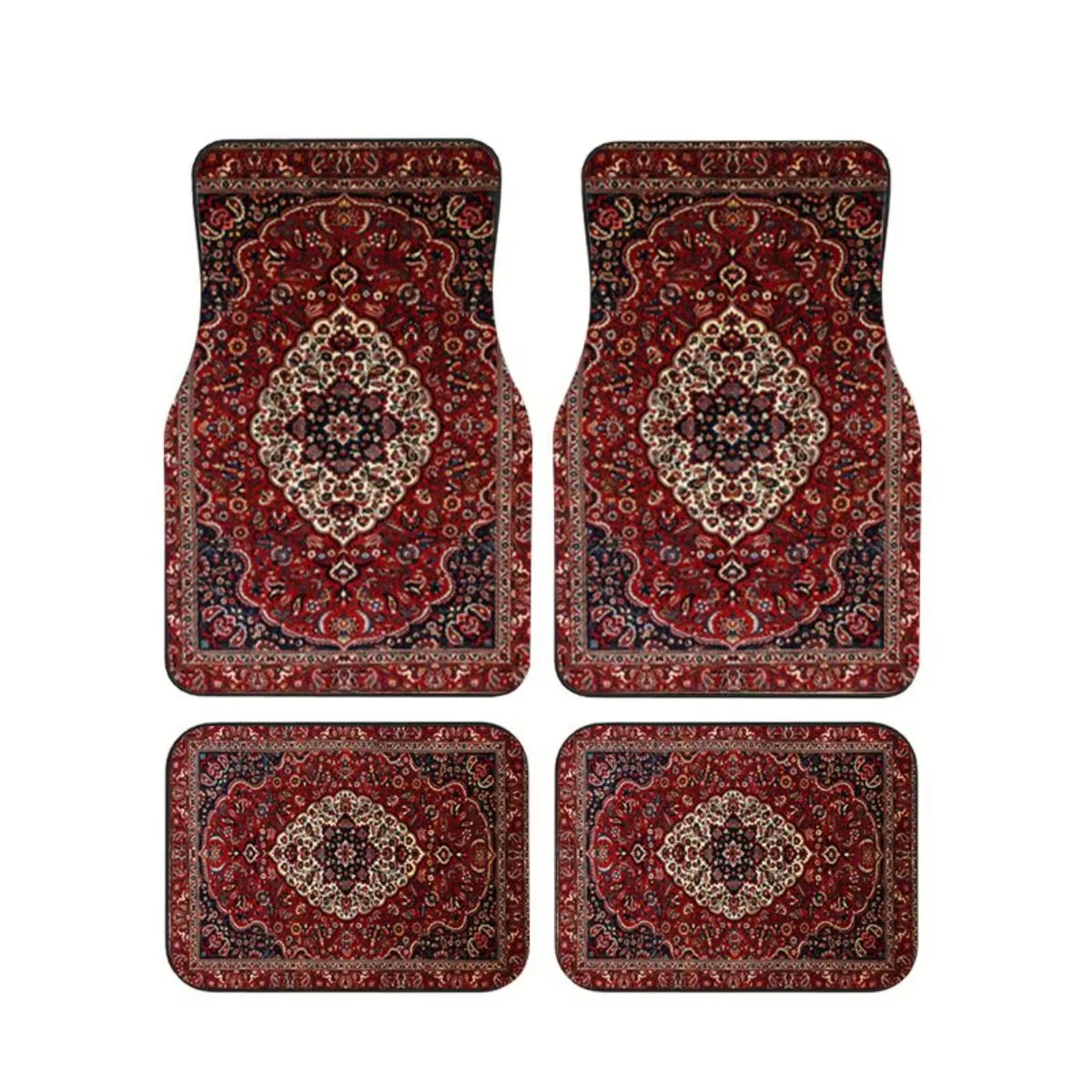 Red Bohemian Paisley Car Floor Mats, 4-Piece Universal Anti-Slip Auto Carpet Set