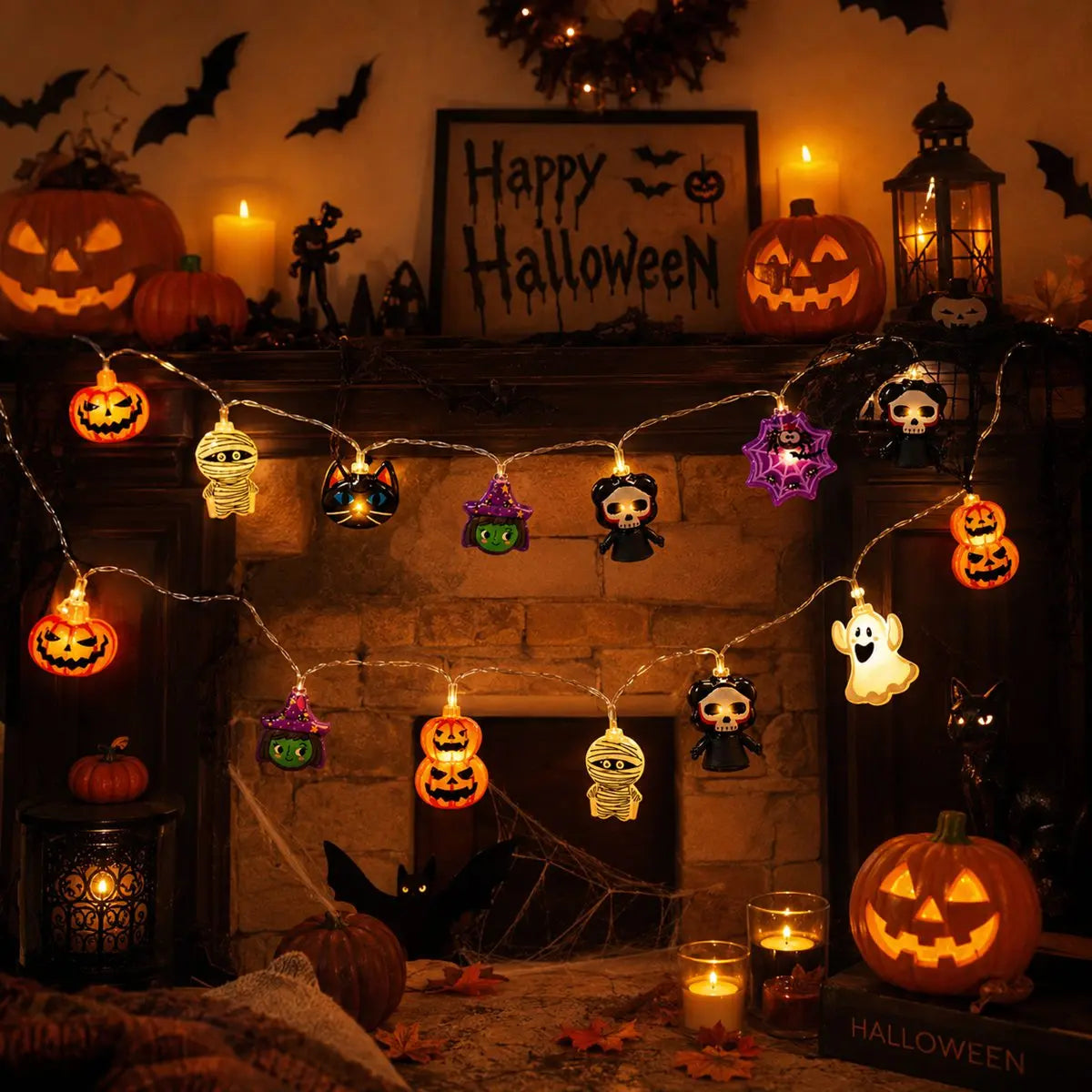 Halloween LED String Lights, Ghost, Pumpkin and Skeleton Fairy Lights for Holiday Decor