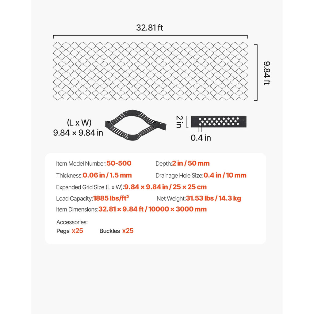 SucceBuy Gravel Grid 2Inch Depth 16.4x6.5FT/5000x1980mm 1880 LBS Per Sq ft Permeable Geo Grids Driveway Stabilization for Patio
