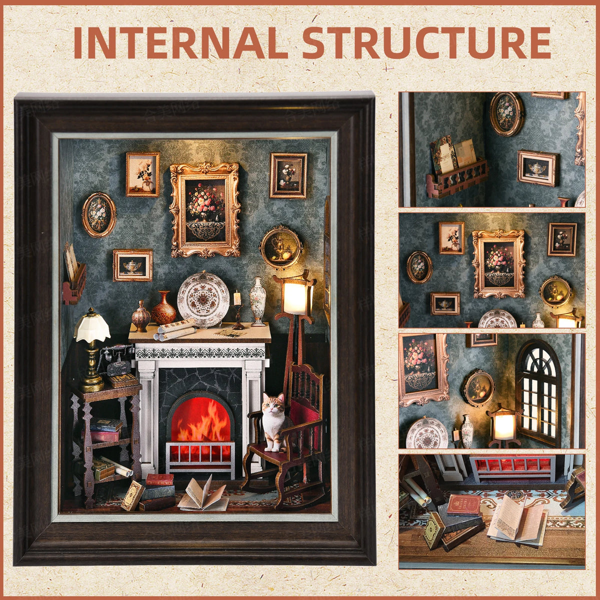 DIY Book Nook Kit, Tailor's Shop 3D Wooden Bookshelf Insert