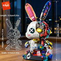 KAVOWORLD 1377PCS Robot Rabbit Building Blocks Set LED Light Up Multi-Point Rotatable Detachable Base DIY Cyberpunk Mecha Building Rabbit Bricks Kit Mechanical Bunny Construction Toy for Home Office Desk Decor Christmas Birth
