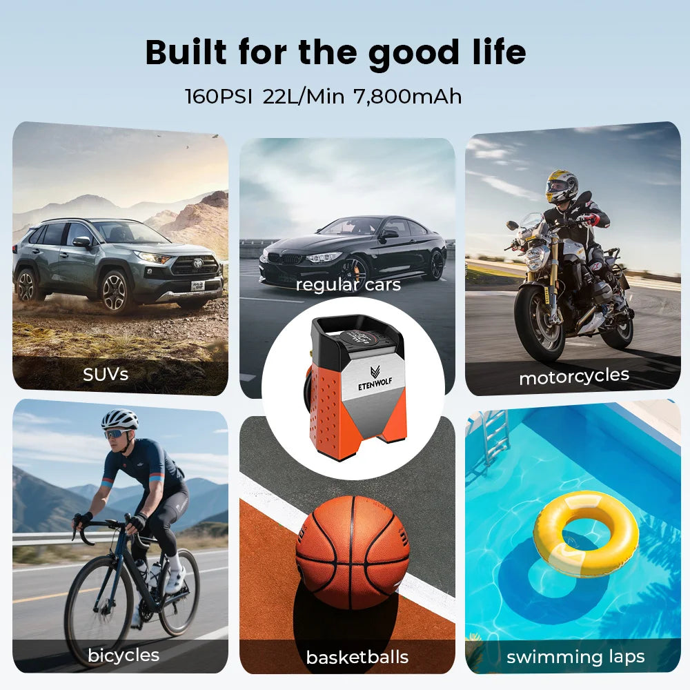 S3C 7800mAh Portable Air Compressor Suitable for Cars, Motorcycles, Cycling Balls 100% Duty Cycle Car Tire Inflator