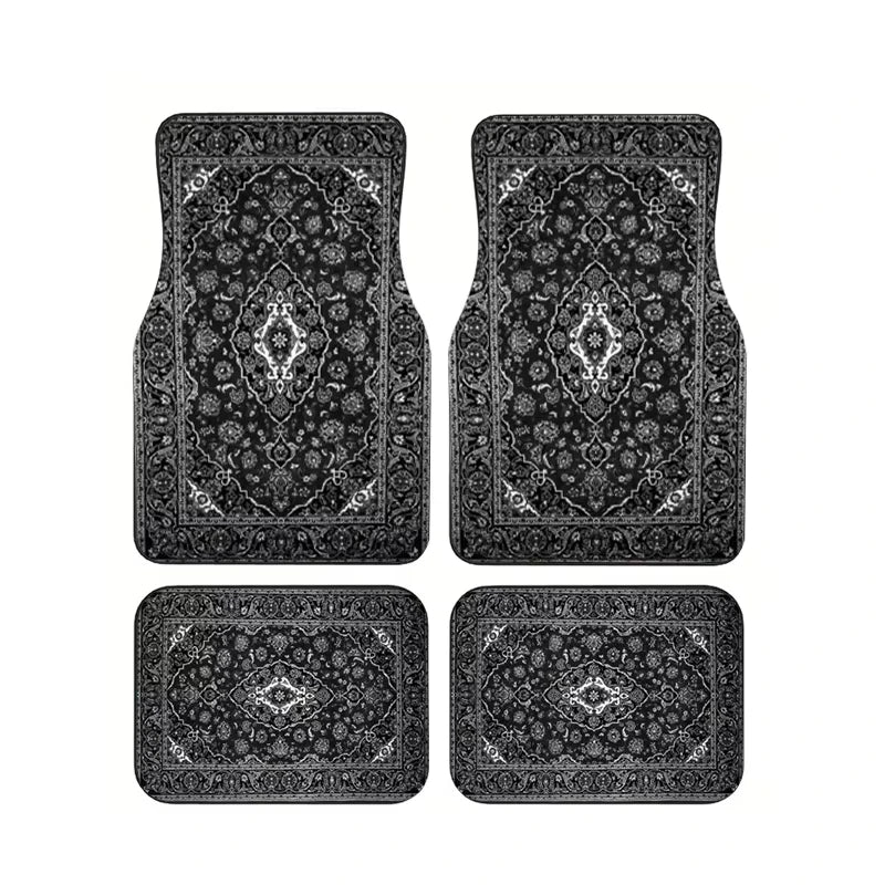 Red Bohemian Paisley Car Floor Mats, 4-Piece Universal Anti-Slip Auto Carpet Set