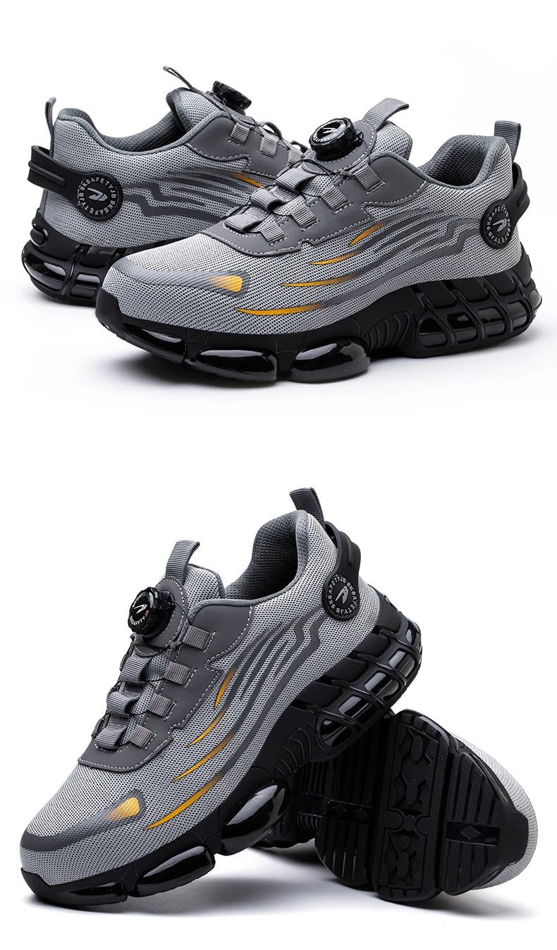 Breathable Lace-Free Safety Work Shoes, Anti-Smash Anti-Puncture Steel Toe Sneakers