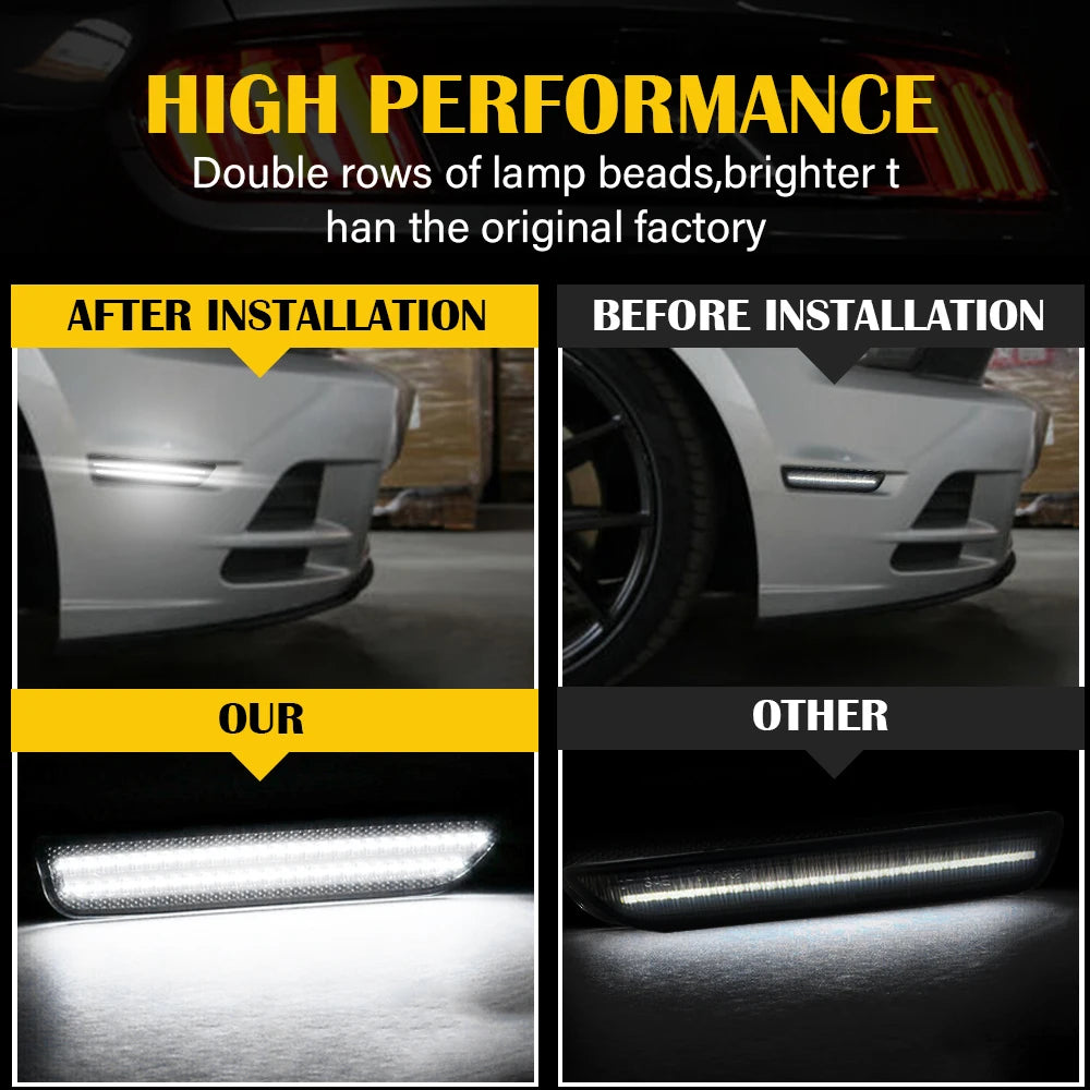 4/2Pcs LED Turn Signal Front Rear Bumper Side Marker Lights For Ford Mustang GT Shelby GT500 Boss 302 2010 2011 2012 2013 2014