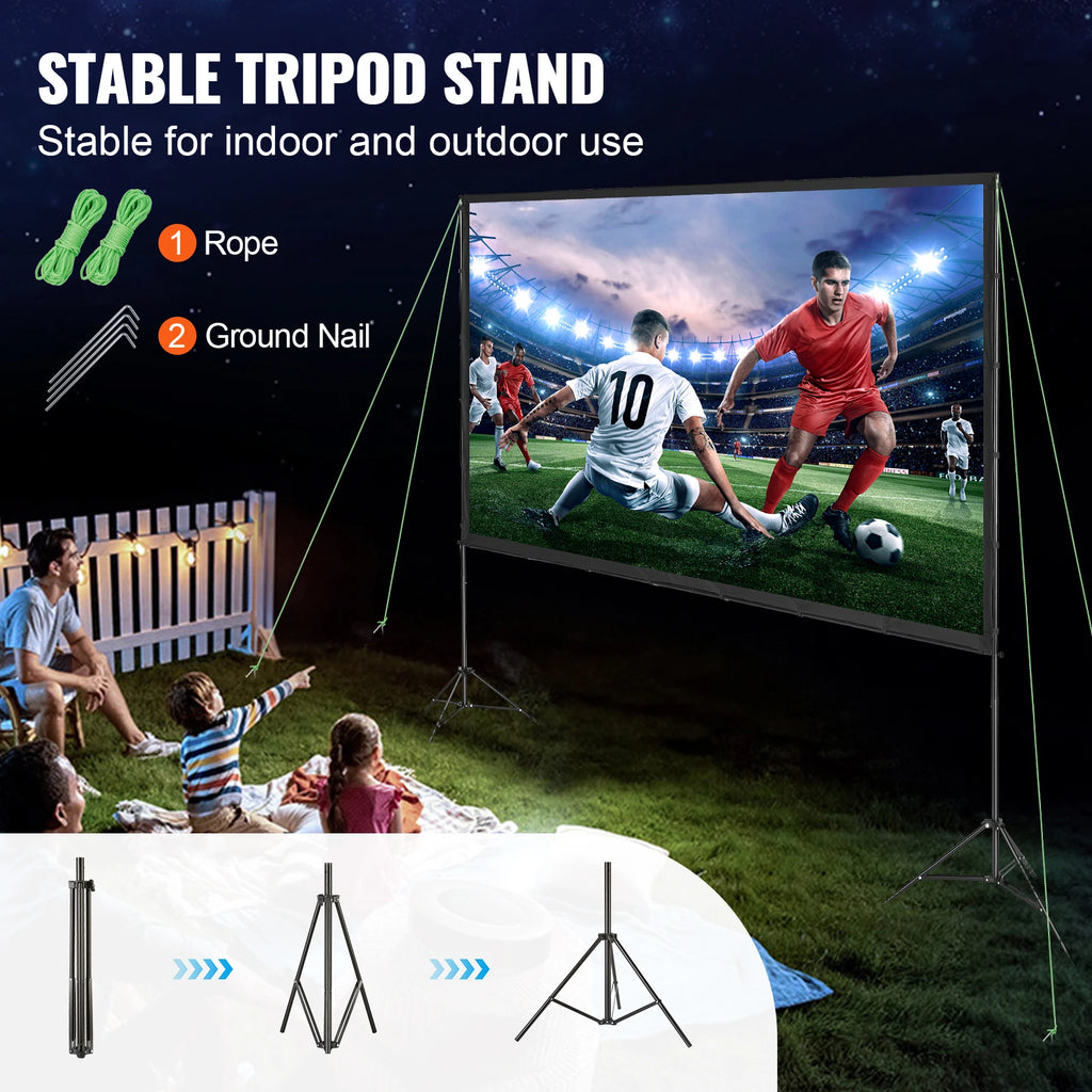 Portable Projector Screen with Stand 100-150 inch, 16:9 4K HD for Home Theater and Office