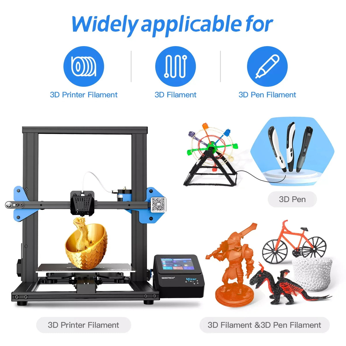 Geeetech PETG 3D Printer Filament 1.75mm 5kg, Durable Multi-Color Pack for FDM Printers