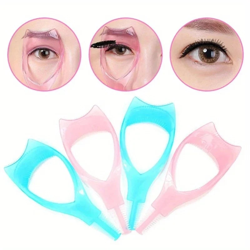 3-in-1 Mascara Applicator Template with Eyelash Curler Guard, Eyeliner Holder and Eyebrow Drawing Tool, with Case