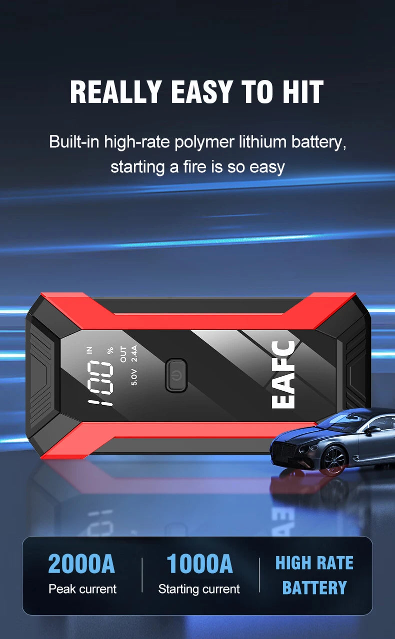 2026 Car Jump Starter 2000A/1200A Car Battery Charger Emergency Power Bank Booster for 12V Petrol Diesel Vehicles Starting