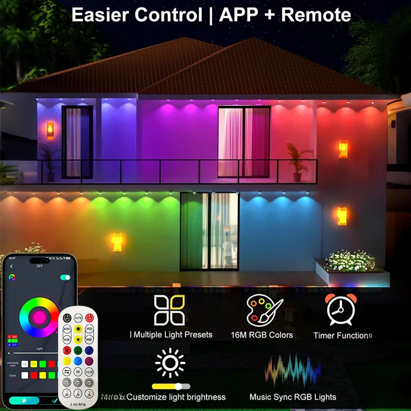 Permanent Outdoor Lights Smart Eave Lights DIY Color Changing Music Sync Dynamic Waterproof for Roof Party Garden Decor