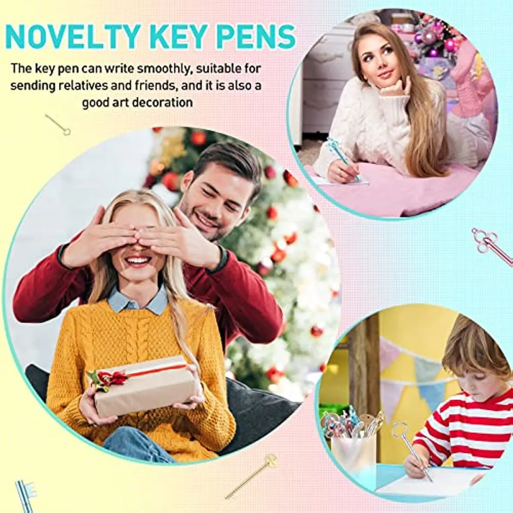 60 Pcs Retro Key Shape Bulk Vintage Key Pens Gel Ink Pens Cute Novelty Fine Point  Black Ink Writing Tools Office Accessories