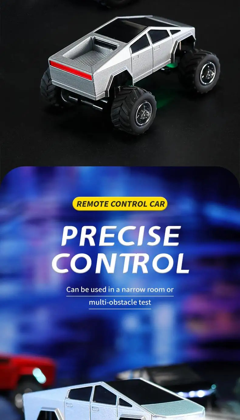 Hotfree 1/64 Mini RC Monster Cybertruck, All-Terrain Metal Off-Road Pickup with Trailer, 2.4GHz Remote & App Control, USB-C Rechargeable, Big Wheel Racing Toy, Perfect Birthday Christmas Gift for Kids, Boys & Collectors