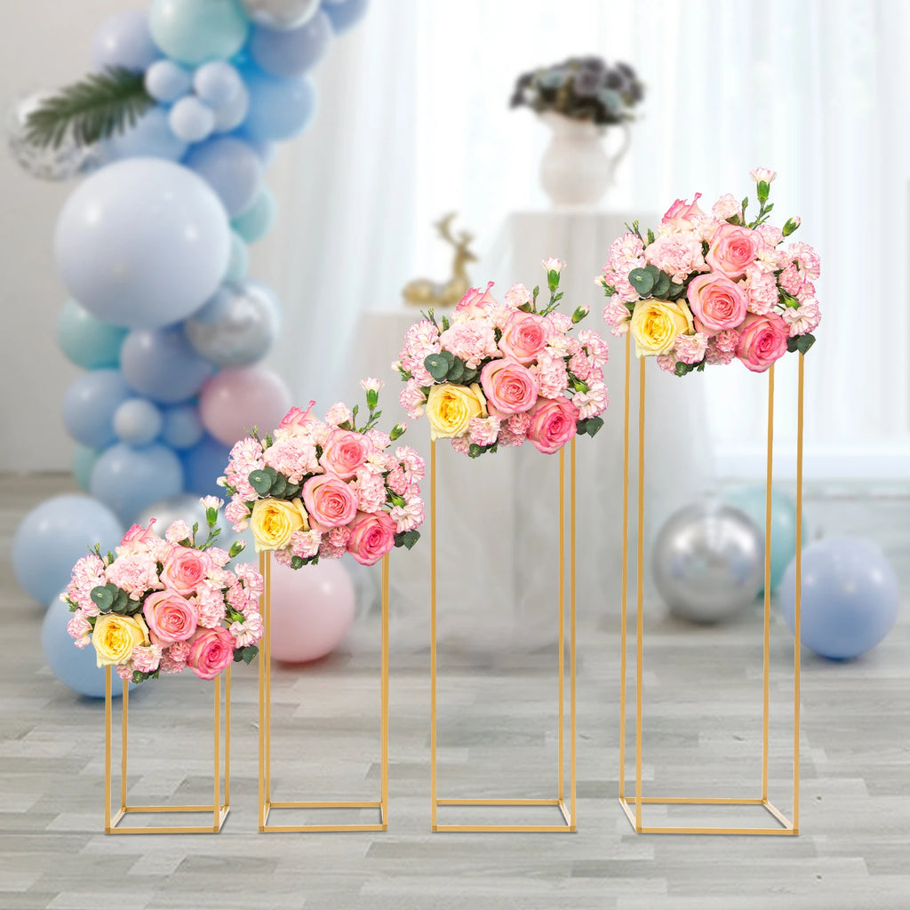 4Pcs Wedding Flower Stand Set Gold Metal Column Rack Party Decor Balloon Display Holder Centerpiece Vase Pillar 40+60+80+100cm
