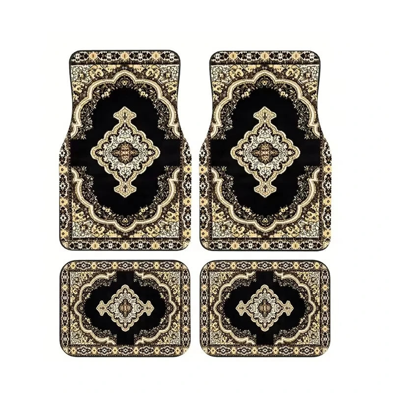 Red Bohemian Paisley Car Floor Mats, 4-Piece Universal Anti-Slip Auto Carpet Set
