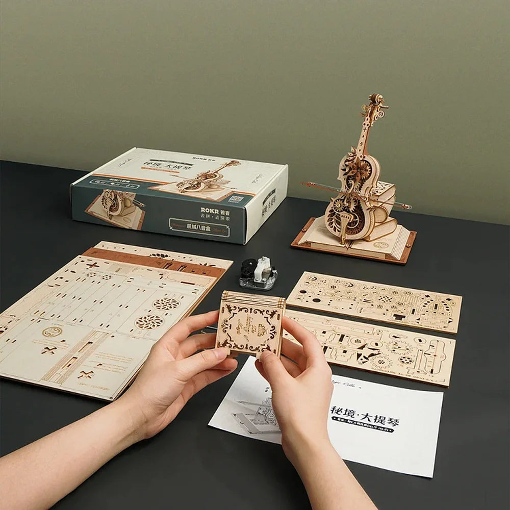 Robotime ROKR Magic Cello Mechanical Music Box, 3D Wooden Puzzle Kit