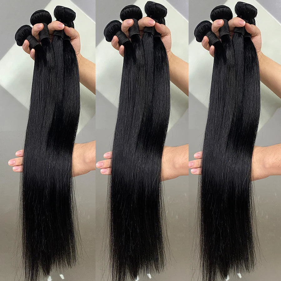 Straight Human Hair Bundles with Lace Closure