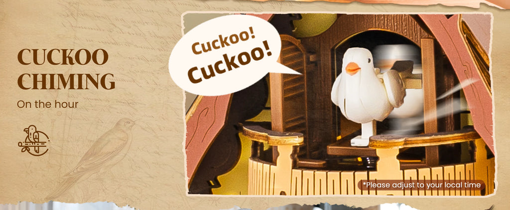 ROKR Wooden 3D Puzzle Cuckoo Clock Mechanical Model Building Kit 435 Pieces DIY Craft Kit with 2 Light for Home Decor Brain Teasers Jigsaw Toys for Adults Teens