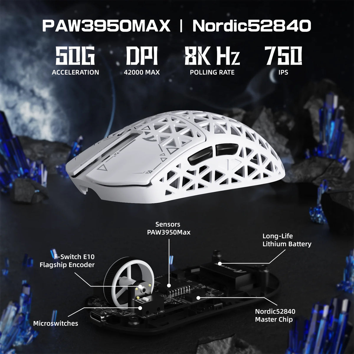 R5 Ultra Carbon Fiber Wireless Gaming Mouse,39g SUPERLIGHT, 8K Polling Rate, PAW3950MAX Sensor (42000 DPI)