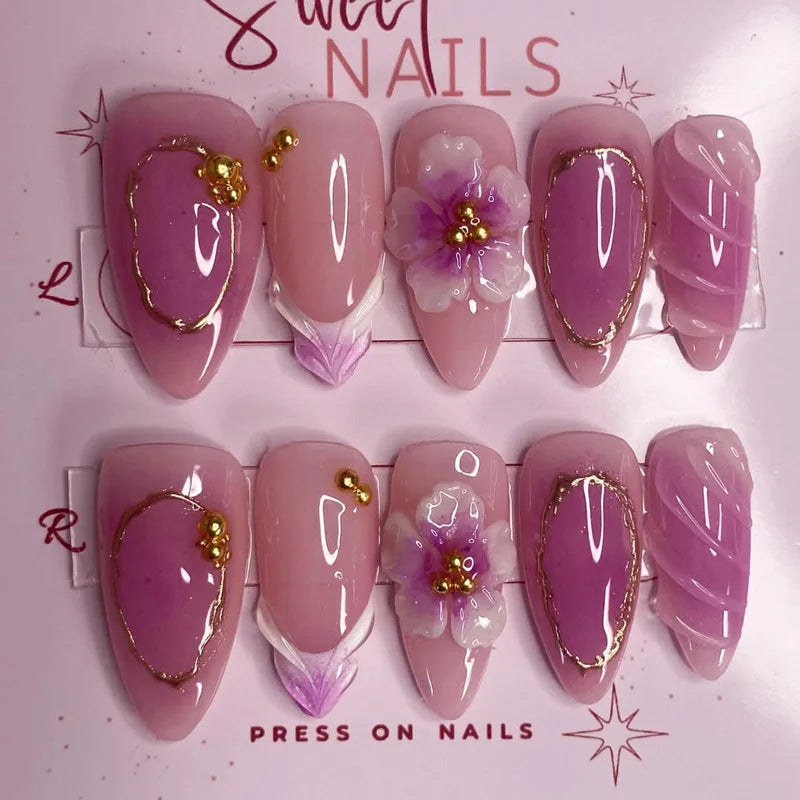 24Pcs Almond Press On Nails, Full Coverage False Nails (Random Style)