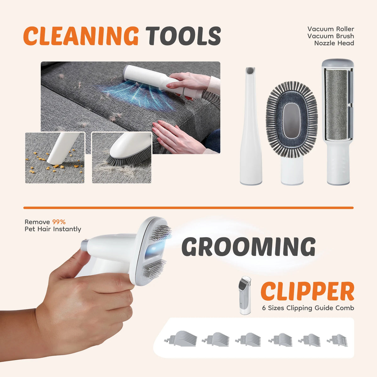 JHK 2.5L Pet Grooming Vacuum Kit with 5 Tools and Low-Noise Dog Clipper